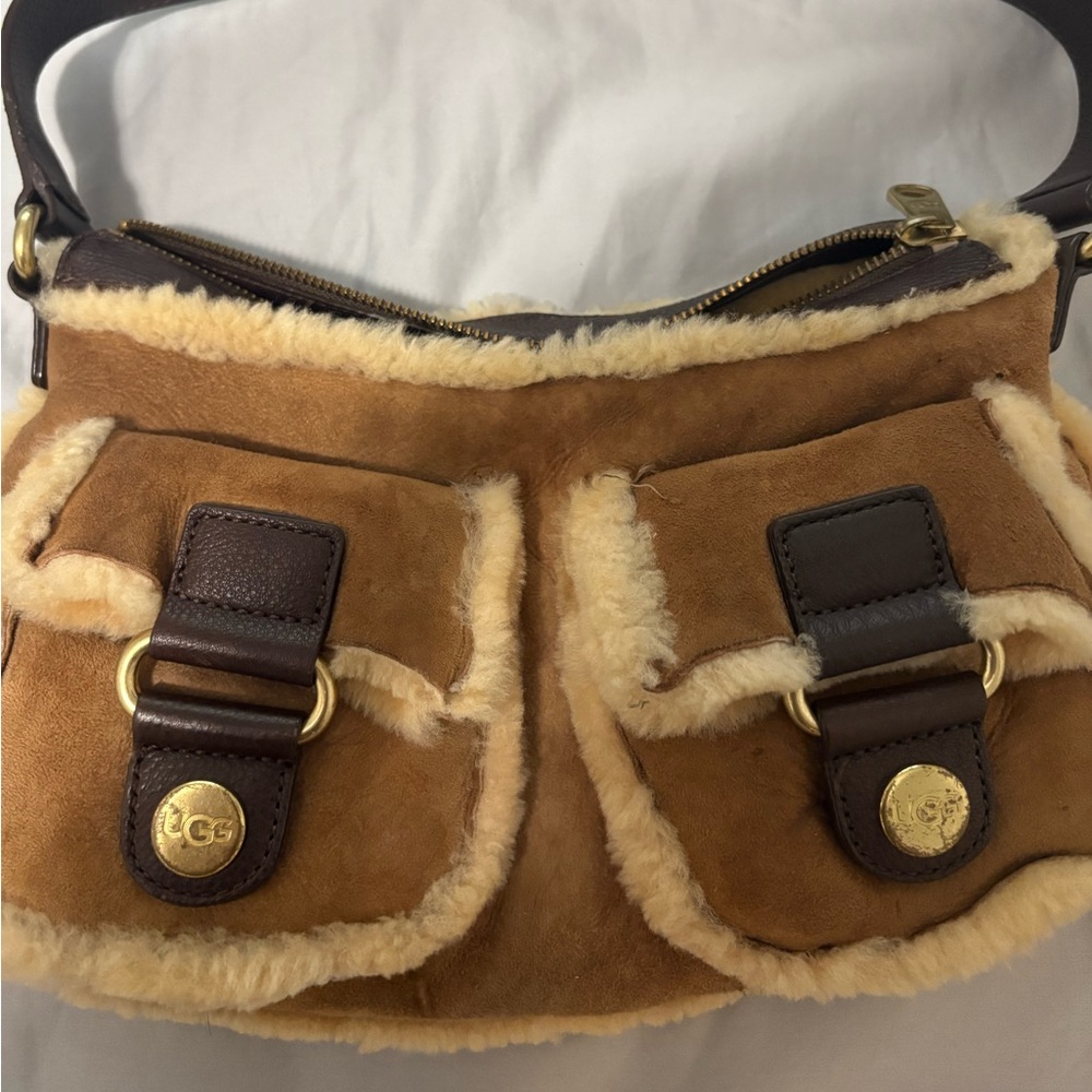 UGG Tan and Cream Shearling Shoulder Bag